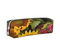 JAYWIS (Yellow Sunflowers) Print Leather Pencil Case with Zipper Handmade Crossgrain,Compact for School,Office & Travel