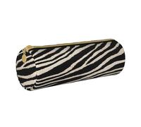 JAYWIS (Zebra Animal) Print Leather Pencil Case with Zipper Crossgrain Design, Compact Cylinder Organizer for School,Office & Travel