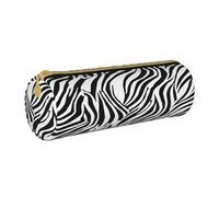 JAYWIS (Zebra Print) Print Leather Pencil Case with Zipper Crossgrain Design, Compact Cylinder Organizer for School,Office & Travel