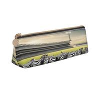 JAYWIS (Zebra Racetrack) Print Triangular Leather Pencil Case-Crossgrain Organizer for School, Office & Travel,Premium Zipper Design