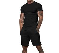 JAYYOU Men's Tracksuit Set Fashion Color Matching Crew Neck Short Sleeve T Shirt & Sportwear Shorts Two Piece Set Black, XXL