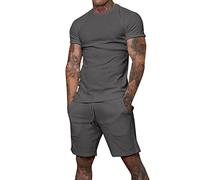 JAYYOU Men's Tracksuit Set Fashion Color Matching Crew Neck Short Sleeve T Shirt & Sportwear Shorts Two Pc Set Dark Gray, M