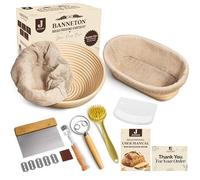 Jazaad 2 Pack Bread Proofing Basket Set 10 Inch Oval and 9 Inch Round-sourdough starter kit-banneton proofing basket-with Bread Lame and Dough Scraper-Tools for Professional and Home Bakers