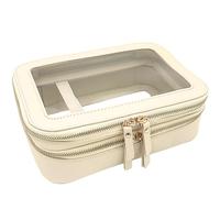 JAZD Clear Makeup Bag Organizer, Make Up Bag Cosmetic Bag, Toiletry Bag for Women Makeup Case, Travel Makeup Bag Small Pouch, Clear Cosmetic Train Case Bag Organizer Makeup Bag for Purse Bags, Cream,