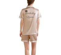 JazJoz Personalised Glitter Symbol Text Womens Silk Satin Pyjamas Set for Birthday Wedding Bridesmaid Gifts (Champagne, XL)