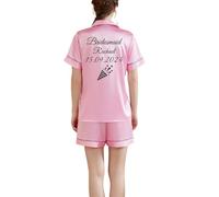 JazJoz Personalised Glitter Symbol Text Womens Silk Satin Pyjamas Set for Birthday Wedding Bridesmaid Gifts (Bright Pink, M)