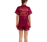 JazJoz Personalised Glitter Symbol Text Womens Silk Satin Pyjamas Set for Birthday Wedding Bridesmaid Gifts (Burgundy, XL)