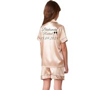JazJoz Personalised Glitter Symbol Writing Kids Silk Satin Pyjamas Set for Spa Birthday Wedding Sleepover Party(Champagne, 13-14 Years)