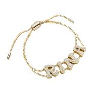 JazJoz Personalised Iced Out Letter Heart Bracelet, Adjustable Box Chain, Custom Bling Initial Name Jewelry Gift for Women