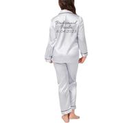 JazJoz Personalised Kids Satin Pyjamas Sets Button-Down Silky Collar Nightwear for Spa Birthday Wedding Sleepover Party with Glitter Writing(Silver, 11-12 Years)