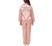 JazJoz Personalised Kids Satin Pyjamas Sets Button-Down Silky Collar Nightwear for Spa Birthday Wedding Sleepover Party with Glitter Writing(Misty Rose, 9-10 Years)