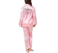 JazJoz Personalised Kids Satin Pyjamas Sets Button-Down Silky Collar Nightwear for Spa Birthday Wedding Sleepover Party with Glitter Writing(Pink, 13-14 Years)