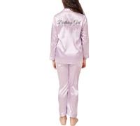 JazJoz Personalised Kids Satin Pyjamas Sets Button-Down Silky Collar Nightwear for Spa Birthday Wedding Sleepover Party with Glitter Writing(Lavender, 13-14 Years)