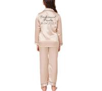 JazJoz Personalised Kids Satin Pyjamas Sets Button-Down Silky Collar Nightwear for Spa Birthday Wedding Sleepover Party with Glitter Writing(Champagne, 13-14 Years)