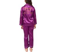 JazJoz Personalised Kids Satin Pyjamas Sets Button-Down Silky Collar Nightwear for Spa Birthday Wedding Sleepover Party with Glitter Writing(Purple, 7-8 Years)