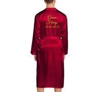JazJoz Personalised Mens Satin Kimono Robe Soft Lightweight Bath Robe for him and her, Groom, Anniversary Wedding Honeymoon Spa Bathrobe