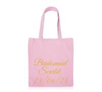 JazJoz Personalised Tote Bag Reusable Canvas Bags with Glitter Writing, suitable for Bride to be Gift, Wedding Bridesmaid Team Bride Bags, Pink