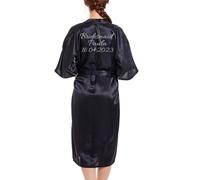 JazJoz Personalised Women's Long Satin Robe with Sparkly Glitter Writing Customize for Weddings, Birthdays & More with Name Date Phrase