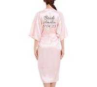 JazJoz Personalised Women's Long Satin Robe with Sparkly Glitter Writing Customize for Weddings, Birthdays & More with Name Date Phrase