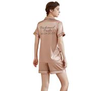 JazJoz Personalised Womens Silk Satin Short Sleeve Pajamas Set 2 Piece Pj Set for Wedding Bridesmaid Bridal Party Gifts(Misty Rose, XXL)