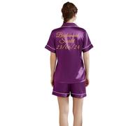 JazJoz Personalised Womens Silk Satin Short Sleeve Pajamas Set 2 Piece Pj Set for Wedding Bridesmaid Bridal Party Gifts(Purple, L)