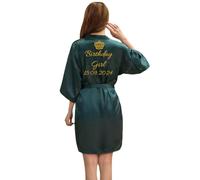 JazJoz Personalized Glitter Symbol Writing Women's Satin Robe for Wedding Birthday Spa Sleepover Prom Party (Forest Green, S)