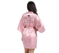 JazJoz Personalized Glitter Symbol Writing Women's Satin Robe for Wedding Birthday Spa Sleepover Prom Party (Dusky Pink, L)