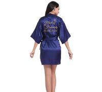 JazJoz Personalized Glitter Symbol Writing Women's Satin Robe for Wedding Birthday Spa Sleepover Prom Party (Navy, 3XL)