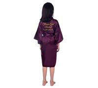 JazJoz Personalized Kids Soft Satin Robes Solid Colour Kimono Bathrobes for Spa Birthday Wedding Sleepover Party with Glitter Writing Purple 5-6 Years