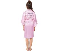JazJoz Personalized Kids Soft Satin Robes Solid Colour Kimono Bathrobes for Spa Birthday Wedding Sleepover Party with Glitter Writing