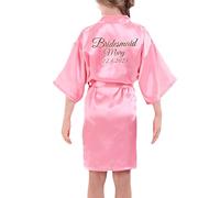 JazJoz Personalized Kids Soft Satin Robes Solid Colour Kimono Bathrobes for Spa Birthday Wedding Sleepover Party with Glitter Writing