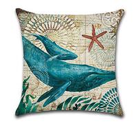 JazJoz Sea Life Cushion Covers 18x18 inch Cotton Linen Decorative Print Whale