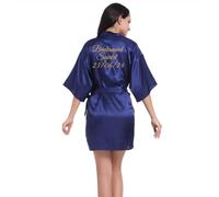 JazJoz Women's Personalised Glitter Writing Satin Robe Name Date Phrase Bride Bridesmaid Maid of Honour Wedding party Kimono (Navy, XL)
