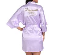 JazJoz Women's Personalised Glitter Writing Satin Robe Name Date Phrase Bride Bridesmaid Maid of Honour Wedding party Kimono