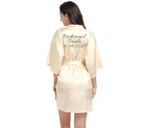 JazJoz Women's Personalised Glitter Writing Satin Robe Name Date Phrase Bride Bridesmaid Maid of Honour Wedding party Kimono (Champagne Yellow, 3XL)