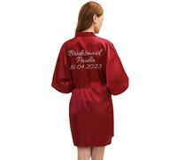 JazJoz Women's Personalised Glitter Writing Satin Robe Name Date Phrase Bride Bridesmaid Maid of Honour Wedding party Kimono