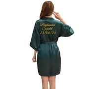 JazJoz Women's Personalised Glitter Writing Satin Robe Name Date Phrase Bride Bridesmaid Maid of Honour Wedding party Kimono