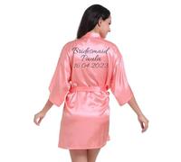 JazJoz Women's Personalised Glitter Writing Satin Robe Name Date Phrase Bride Bridesmaid Maid of Honour Wedding party Kimono
