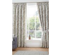 Dreams & Drapes - Natural Floral & Birds Curtains (168 x 228cm) - 2x Pencil Pleat Curtains - 100% Cotton - 2x Tie Backs - Purple Floral Curtains & Drapes - Vintage Songbirds Curtains