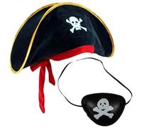 JAZOKA Pirate Accessories Pirate Hat and Eye Patch Halloween Captain Dress Up Hat Adult Kids for Pirate Party Cosplay