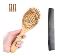 Jazolmky Bamboo Comb, Paddle Brush, Hair Care Brush, Comb, Scalp & Shoulder Massage, Anti-Static, Easy to Grip, Ergonomic, Hair Care, Gentle on Scalp, Suitable for Men & Women, Comb Included (Small)