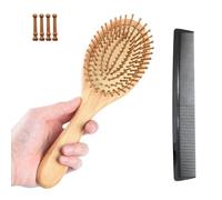 Jazolmky Bamboo Comb, Paddle Brush, Hair Care Brush, Comb, Scalp & Shoulder Massage, Anti-static, Easy to Grip, Ergonomic, Hair Care, Gentle on Scalp, Suitable for Men and Women, Comb Included (Medium