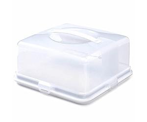Jazooli Cake Box Carrier - Cake Board, Cake Boxes with Lockable Airtight Lid, Cake Stand with Dome Lid, Ideal Bread Storage, Non-Toxic, Dishwasher Safe, Robust Design - Square