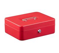 Jazooli Heavy Duty Metal Cash Money Coin Box Bank Deposit Steel Tin Security Safe Petty 2 Keys Lock Lockable Jewellery Passports Documents Security Case, Red, 10”