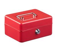 Jazooli Heavy Duty Metal Cash Money Coin Box Bank Deposit Steel Tin Security Safe Petty 2 Keys Lock Lockable Jewellery Passports Documents Security Case, Red, 6”