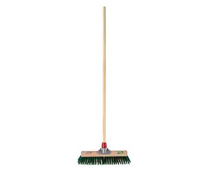 Jazooli Wooden Brush Broom Heavy Duty Stiff Synthetic Plastic Bristles Outdoor Yard Driveway Sweeping Long Handle Garden Maintenance Dirt Gravel Leaves - 15"