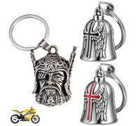 JazRvr Biker Bell, Guardian Bell Motorcycle, Motorcycle Bell Lucky Charm, Set of 3 with Single Bell and Two Crosses, Robust Design for Motorcyclists