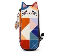 JazRvr Cat Pencil Case with Colourful Patchwork Design, Versatile Pencil Case for School and Office, Dimensions 22 x 10 x 5 cm