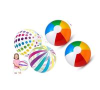 JazRvr Set of 4 Inflatable Water Balls, 1 Dot Design, 1 Line Design, 2 Six Colour Design, Waterproof & Flexible, Ideal for Beach, Pool, Summer Party and Water Games