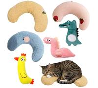 JazRvr Valerian Cat Cushion 6 Piece Set with U Shaped Cushions and Toy Animals Calming Effect, Blue, Yellow, Pink